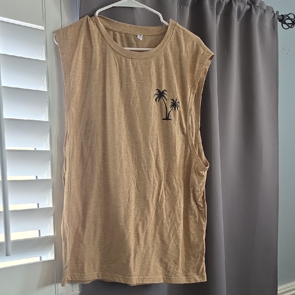 Tan Sleeveless Top with Palm Tree Design